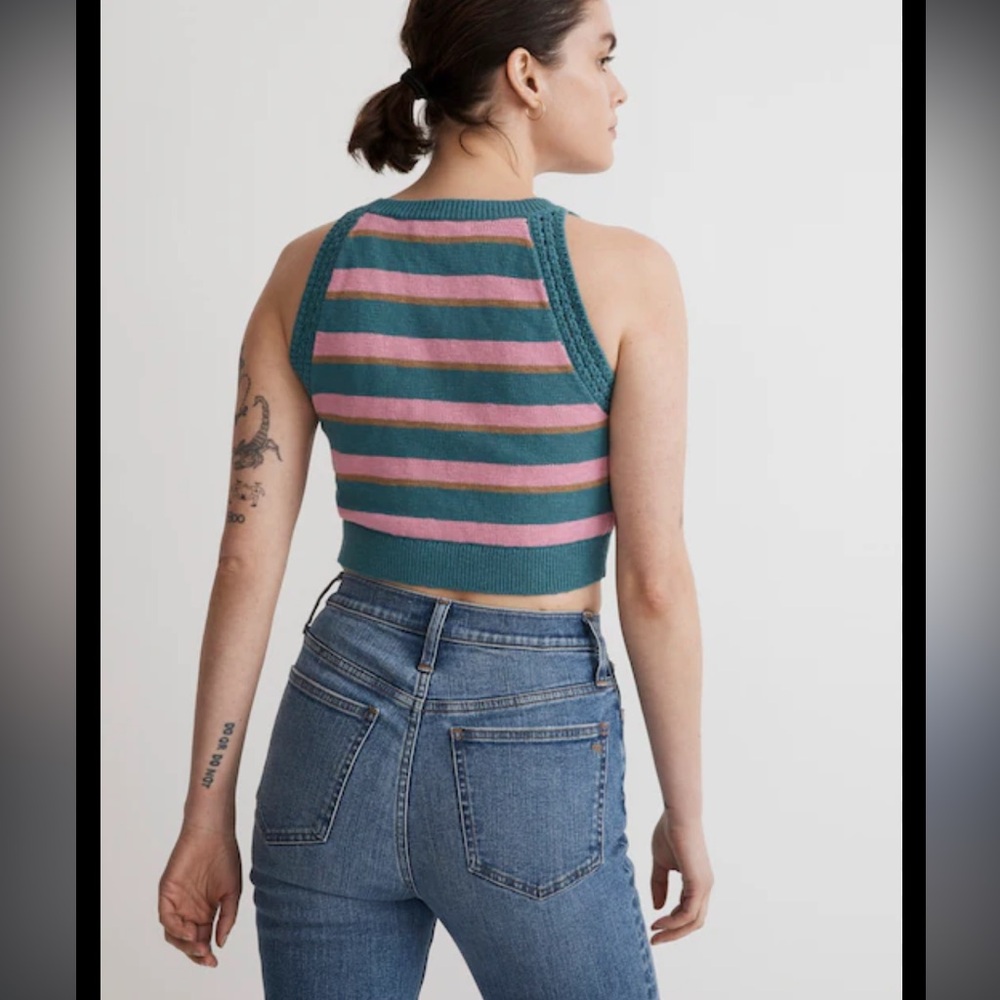 NWOT- Madewell- Cropped Pink and Blue Knit Sweater- XXL - Picture 3 of 10
